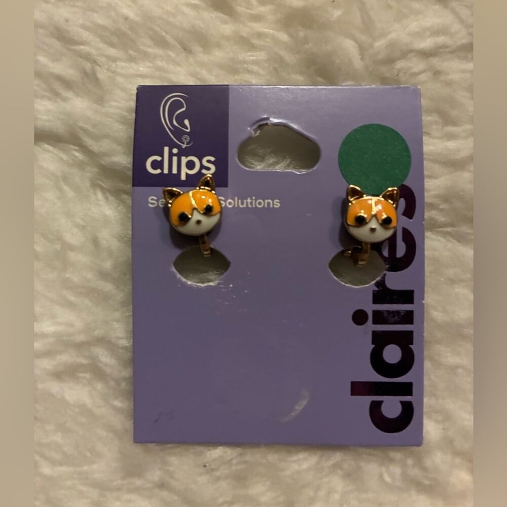 Claire's Kitten Clip Earrings - Orange and White